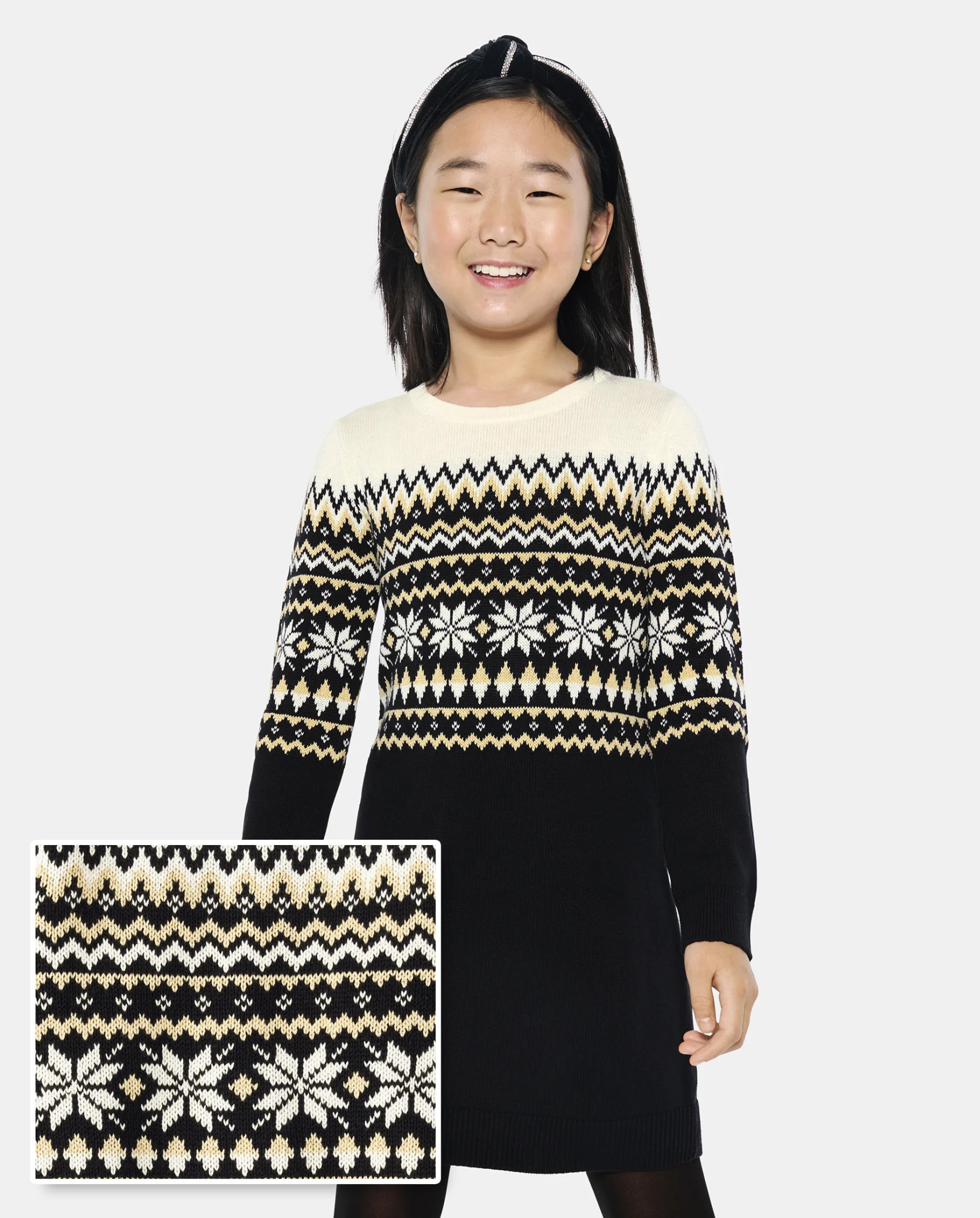 Girls Snowflake Fairisle Sweater Dress - black | The Children's Place