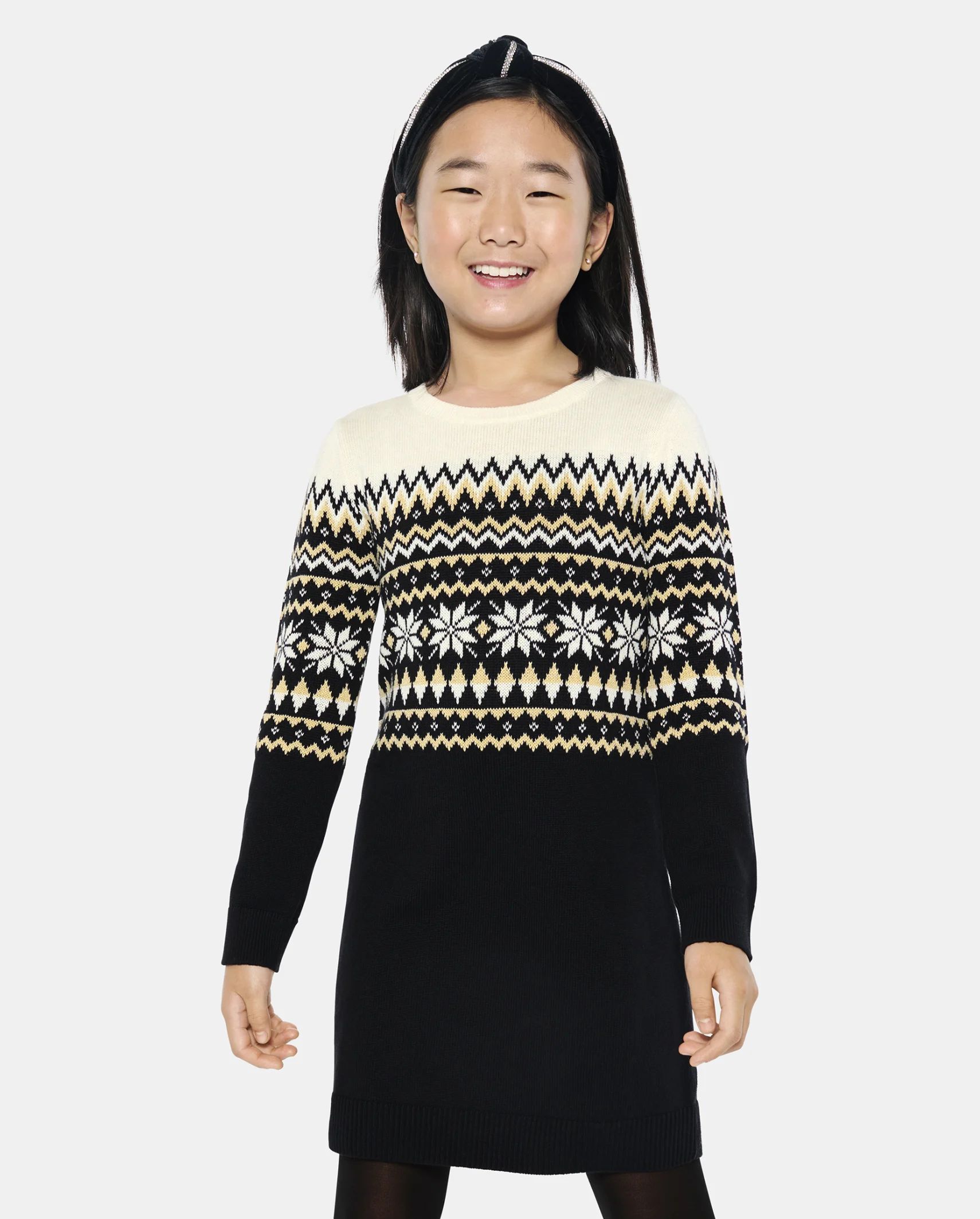 Girls Snowflake Fairisle Sweater Dress - black | The Children's Place