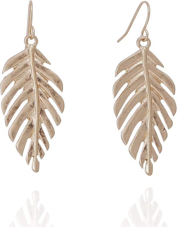 Boho Artistic Vintage Leaf Metal Dangle Drop Statement Earrings for Women | Amazon (US)