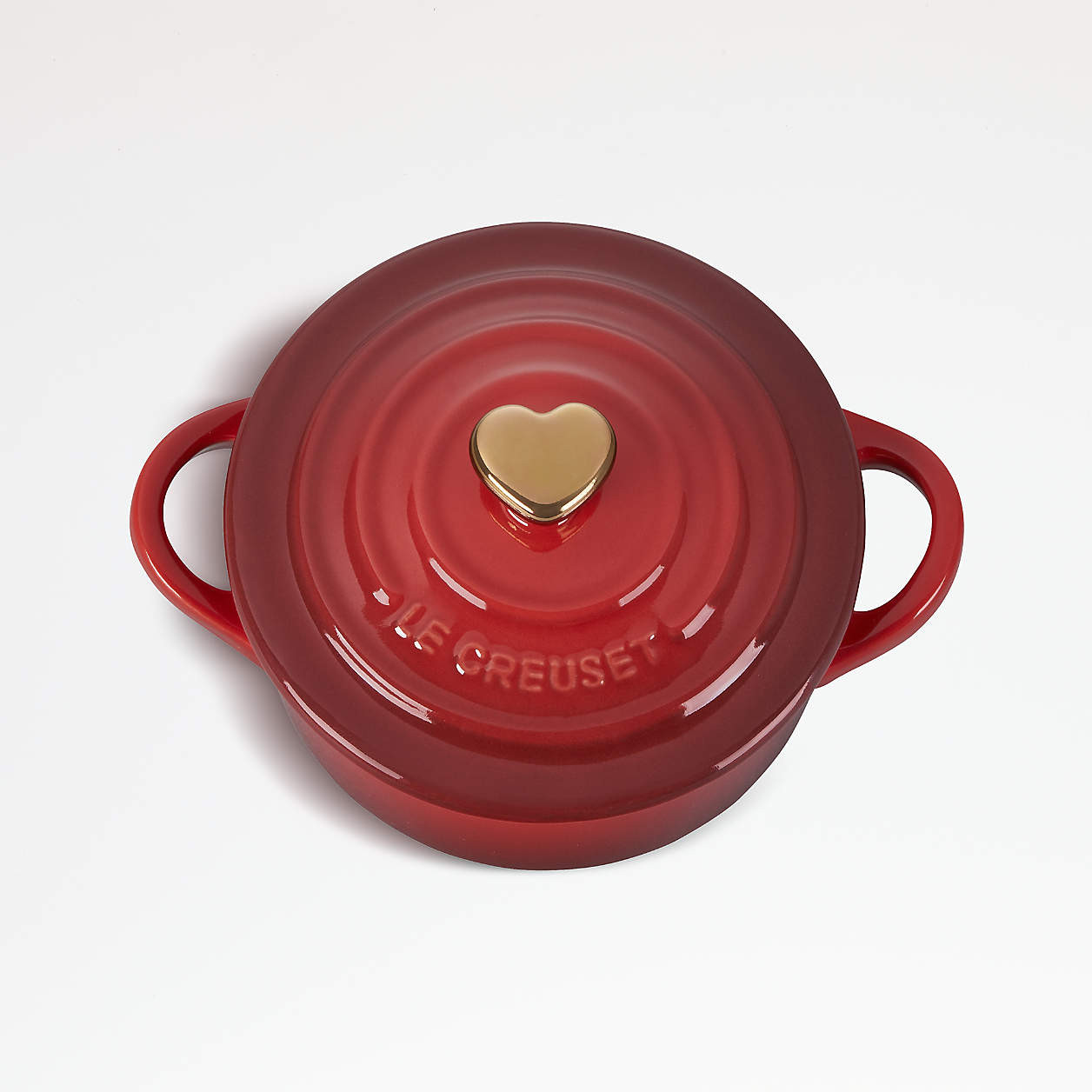 Le Creuset 8-oz Shallot Mini Heart Cocotte with Gold Heart Knob + Reviews | Crate & Barrel | Crate & Barrel