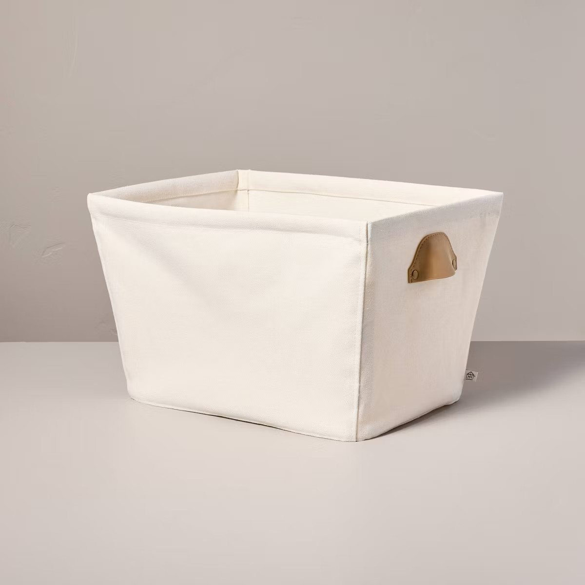 Decorative Canvas Storage Bin with Faux Leather Cup Handles Cream/Tan - Hearth & Hand™ with Mag... | Target