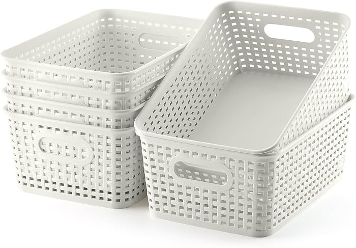 Plastic Storage Baskets Set of 6 Sturdy Pantry Organizers and Storage Bins Storage Container for ... | Amazon (US)
