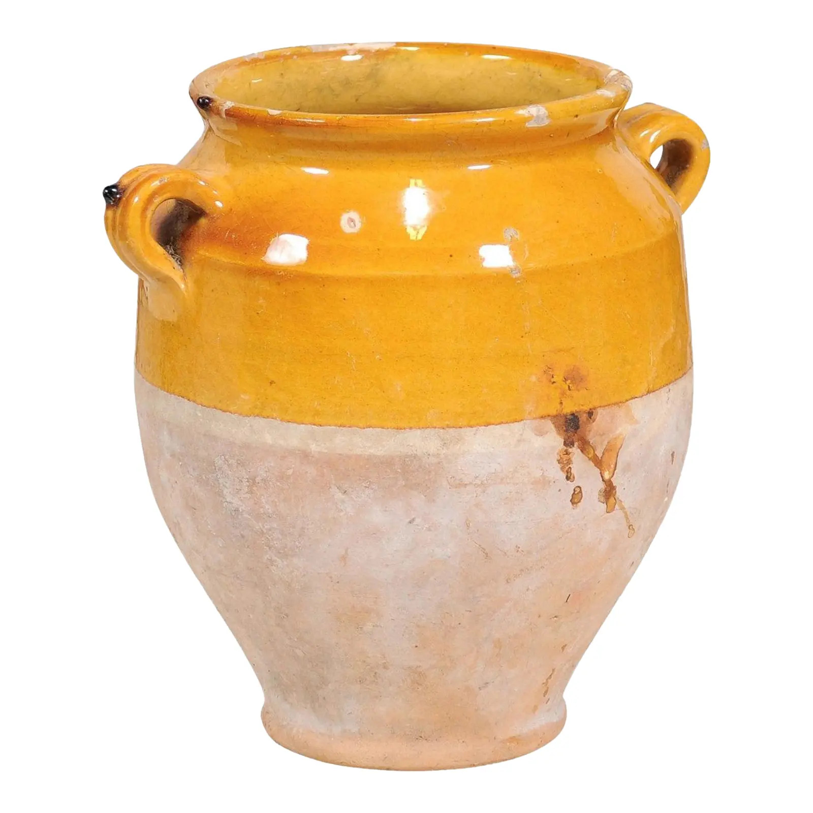 French Provincial Yellow Glaze Pot à Confit with Double Handles, 19th Century | Chairish
