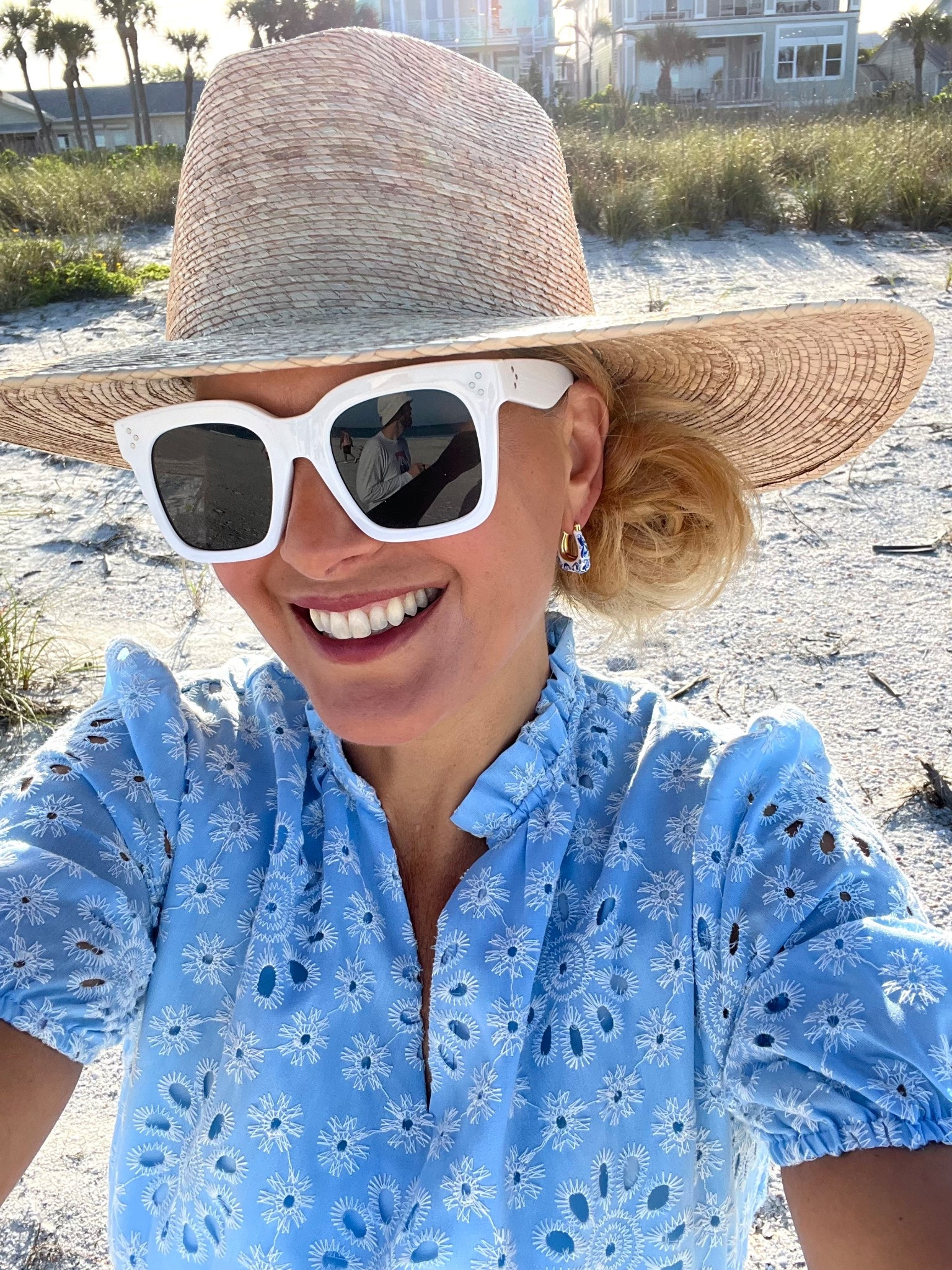 Obsessed with these blue and white hoop earrings. They look amazing with this amazon dress.

Don’t forget to add the straw hat and sunglasses to complete this beach resort look!

@Ana Luisa 

#LTKSeasonal #LTKOver40 #LTKSaleAlert #LTKU #LTKTravel #LTKgrwm #LTKootd #LTKMidsize #LTKSwim #LTKFestival #LTKWedding
