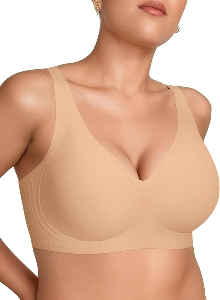Vertvie 2026 Womens Wireless Jelly Bras Push Up Cup-Engineered Support Deep V Lift Bra Seamless N... | Amazon (US)