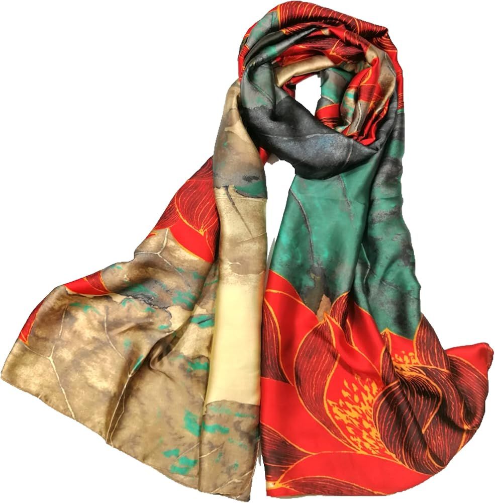 Shanlin Silk Feel Long Floral Satin Scarves for Women in Gift Box | Amazon (US)