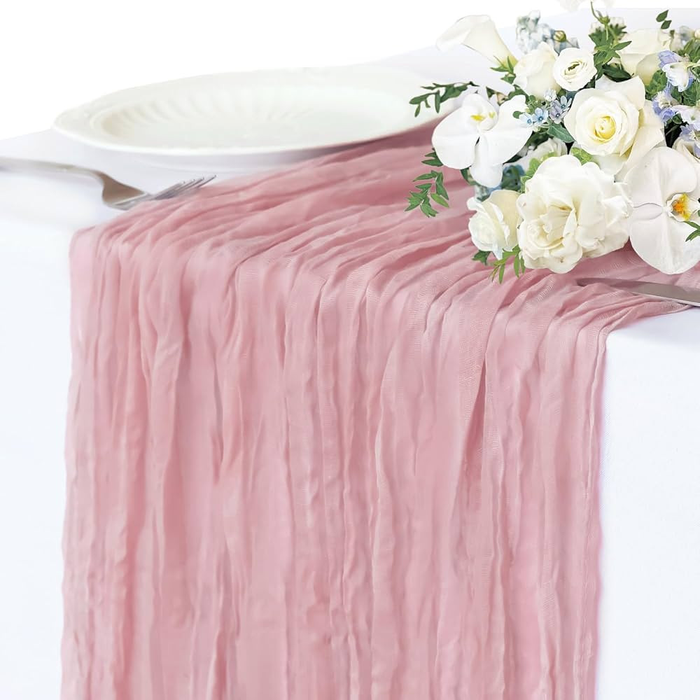 Pink Cheesecloth Table Runner, 10FT Dusty Pink Summer Boho Gauze Table Runner for Girl Baby in Bl... | Amazon (US)