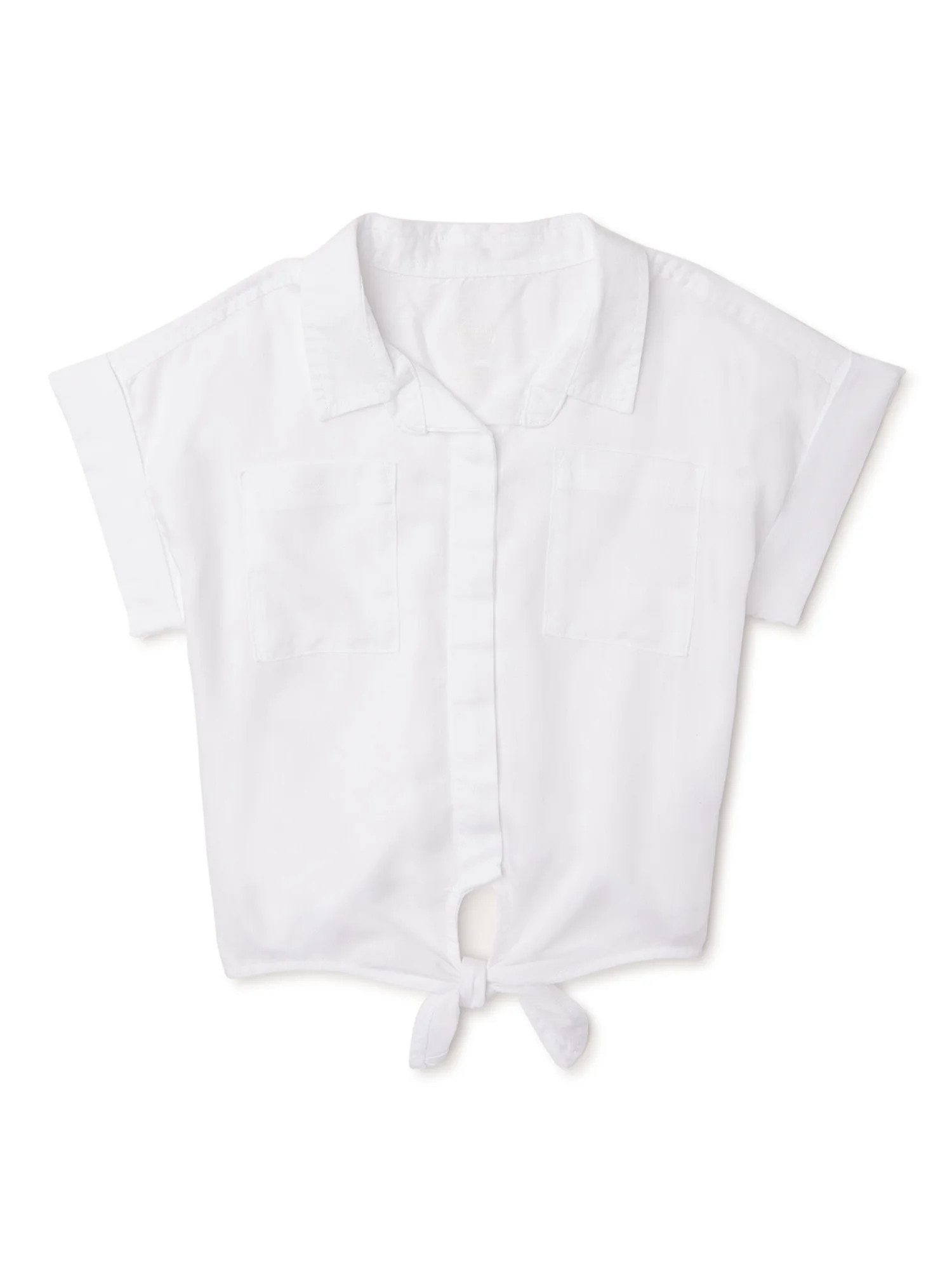 Wonder Nation Girls’ Woven Camp Shirt with Tie Front, Sizes 4-18 & Plus | Walmart (US)