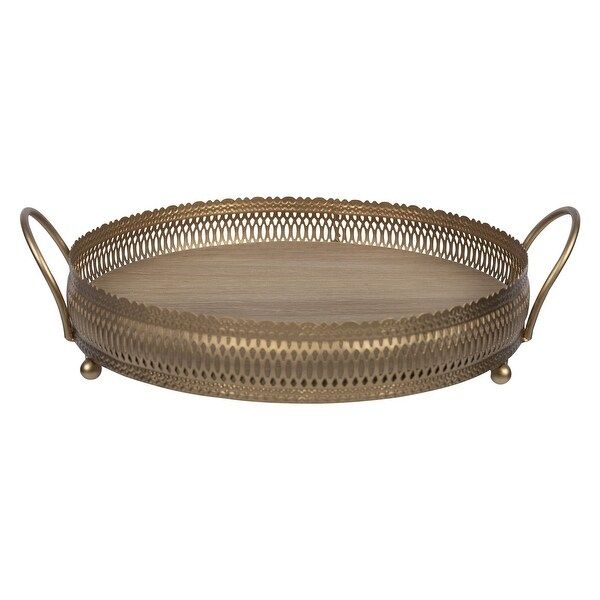 Antique Gold Rimmed Decorative Tray - 3" H x 14" W x 12.25" D | Bed Bath & Beyond