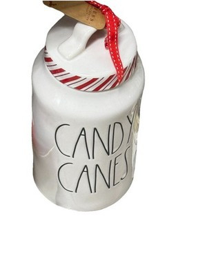 RAE DUNN Candy Cane 8" Canister with Red Stripe Peppermint Lid Christmas 2024 | eBay US