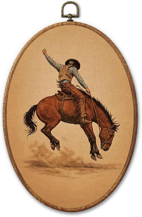 AYQJCBGC Vintage Western Oval Framed Wall Art, Brown Cowboy Boots with Daisy Flowers Rustic Farmh... | Amazon (US)