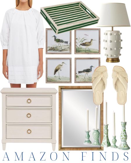 Amazon finds | touches of green | sandals | white | mirror | rattan | coastal | lamp | home | dress | nightstand | art prints | resin tray 

#LTKhome #LTKstyletip