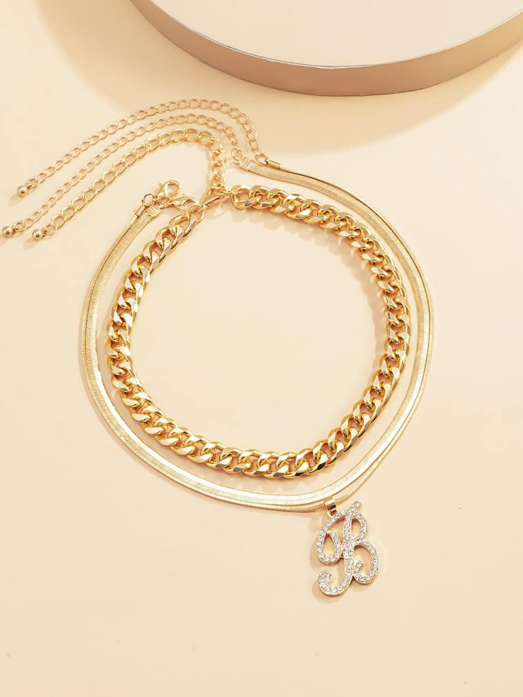 3pcs Rhinestone Letter Charm Necklace | SHEIN