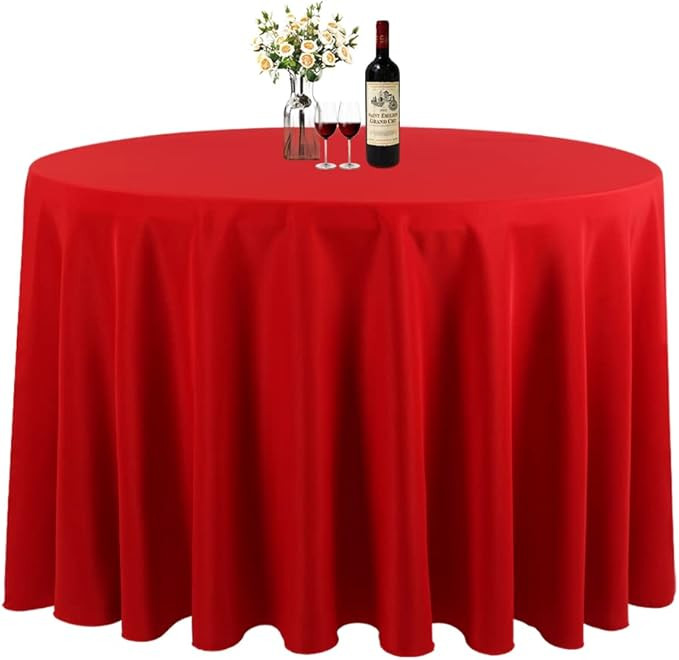 Red 132 Inch Round Tablecloth, Washable Polyester Table Cover, for Wedding, Restaurant, Party & M... | Amazon (US)