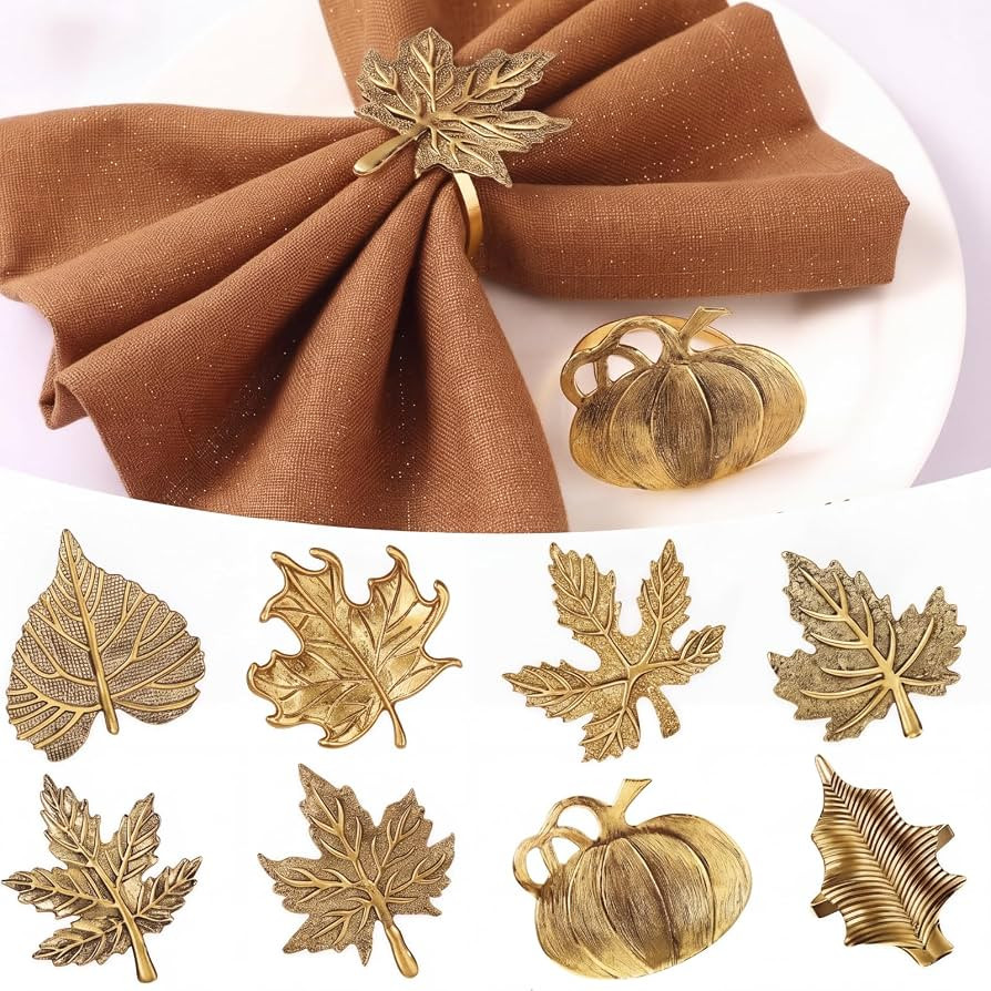 Patelai 8 Pieces Fall Thanksgiving Napkin Ring Set Pumpkin Napkin Holder | Amazon (US)