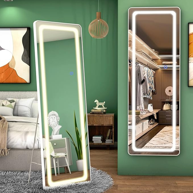 FENNIO Full Length Mirror with Lights 63"x22", LED Full Body Mirror, Free Standing Lighted Floor ... | Amazon (US)