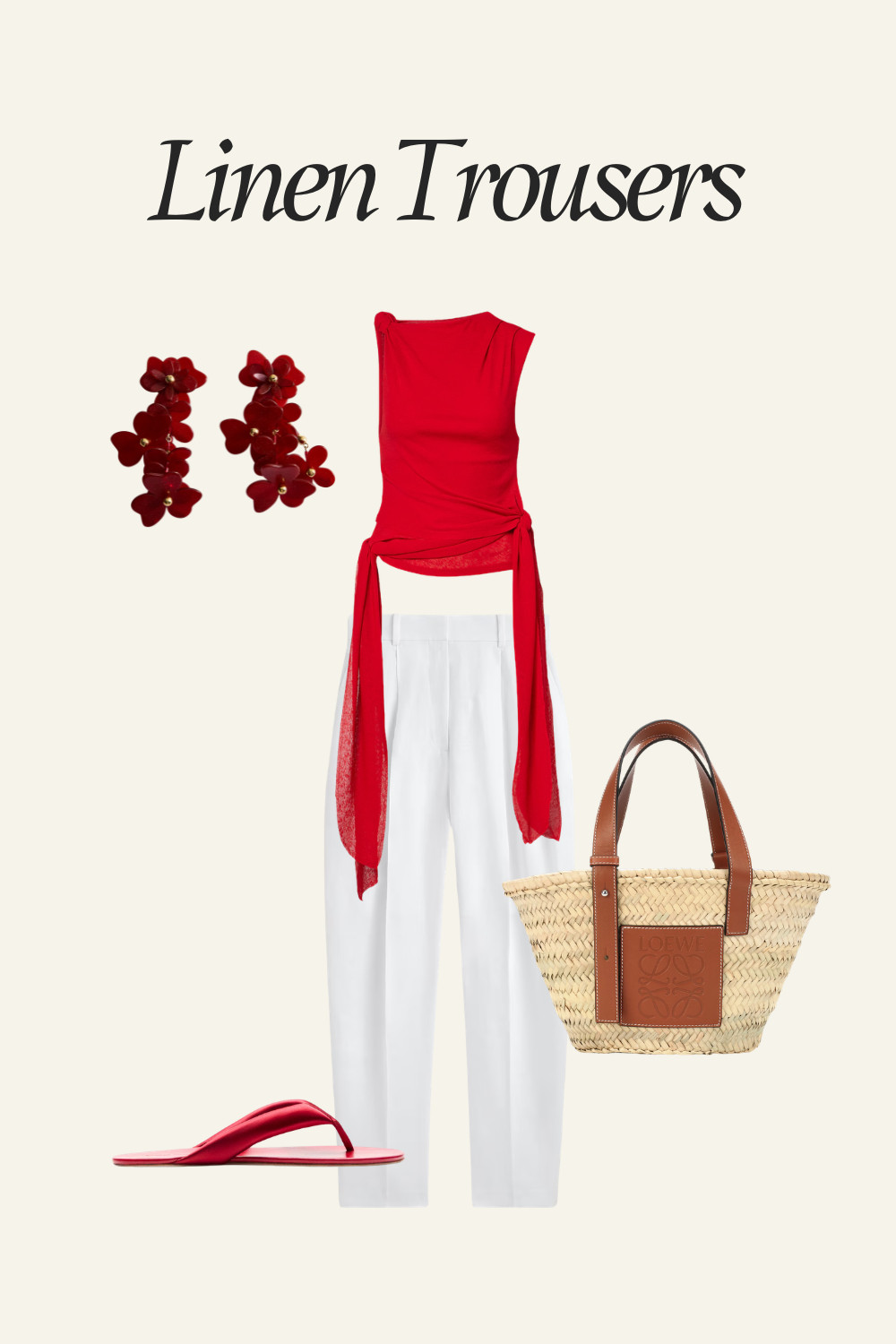 Linen Trousers Look 🤍

Light, breathable, and effortlessly chic, perfect for warm-weather styling a touch of red and a raffia basket bag. Summer Outfit ideas. 
Linen trousers outfit, summer chic style, breathable fashion, neutral outfit, effortless look 

 #LTKEurope #LTKTravel