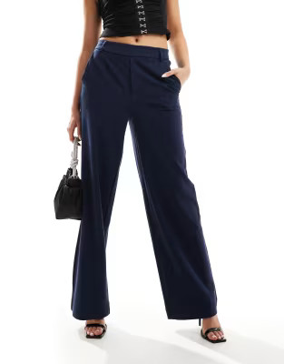 Vila high waist wide leg trouser in navy | ASOS | ASOS (Global)