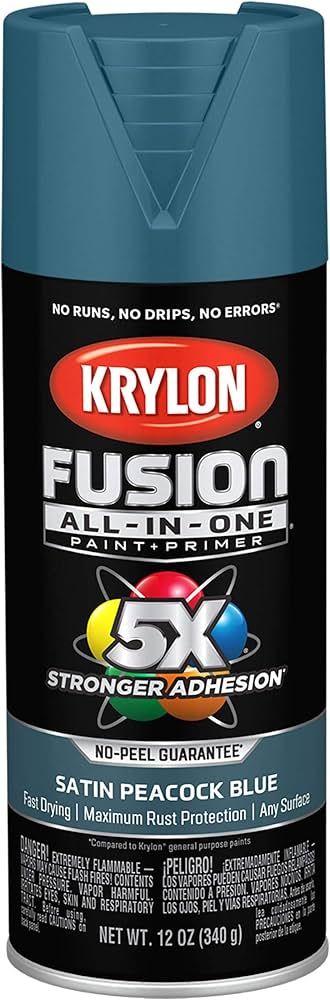Krylon K02792007 Fusion All-In-One Spray Paint for Indoor/Outdoor Use, Satin Peacock Blue 12 Ounc... | Amazon (US)