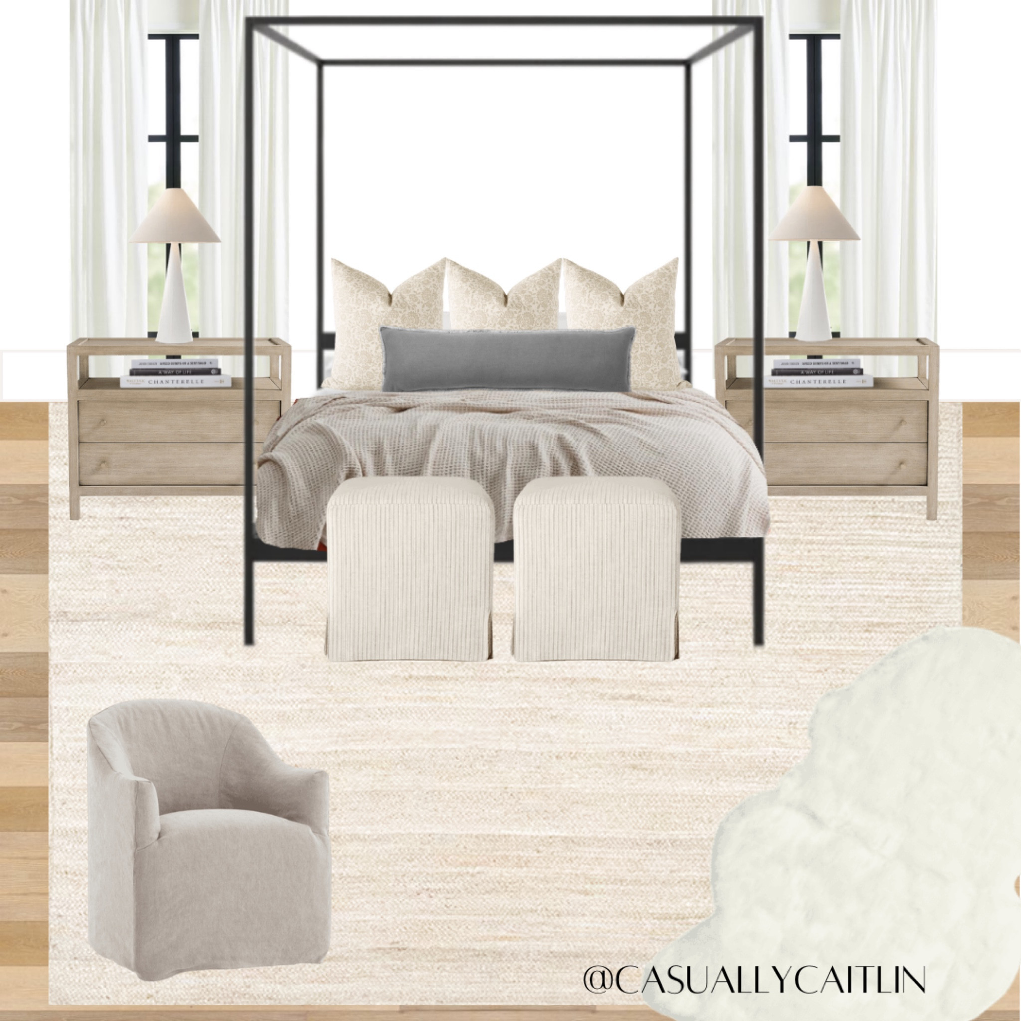 Neutral bedroom design 🤍

Canopy bed, neutral bedding, wood nightstands, white table lamps, neutral throw pillows, beige throw pillows, pillow combination, bed pillows, striped ottomans, jute rug, layered rugs, slipcovered chair, bedroom design, coastal design, primary bedroom, neutral bedroom

#LTKStyleTip #LTKSeasonal #LTKHome
