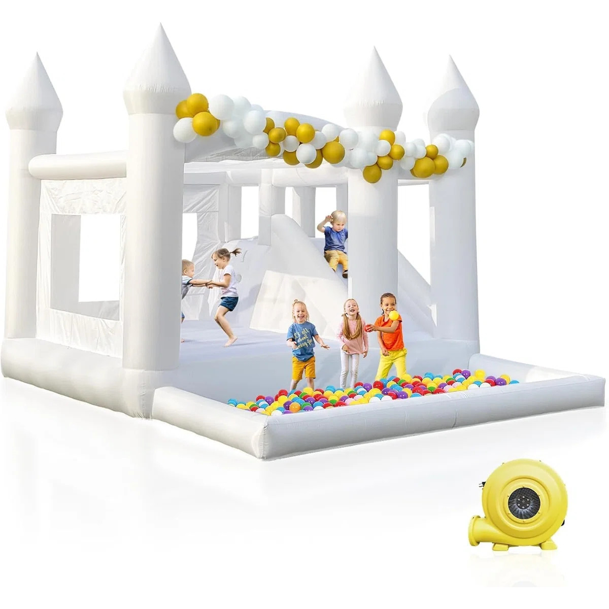 15' x 13' Oxford White Bounce House with Ball Pit & Slide & Air Blower | Wayfair North America