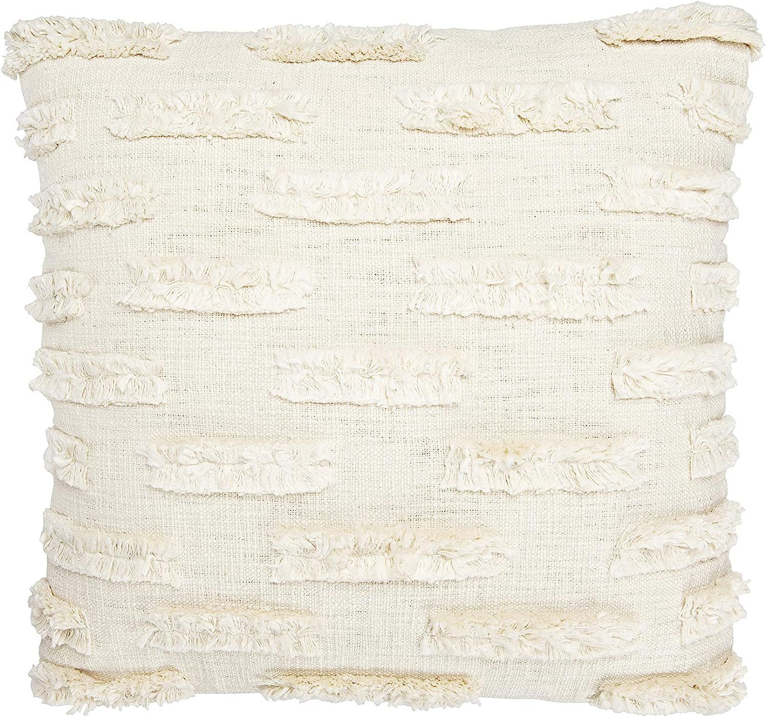 Creative Co-Op White Cotton Embroidered Lines of Decorative Fringe Pillows | Amazon (US)