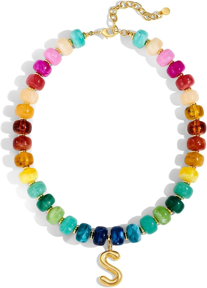 LILIE&WHITE Gold Bubble Initial Pendant Necklaces Marble Resin Chunky Bead Necklace For Women Boh... | Amazon (US)