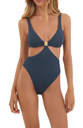 ViX Paula Hermanny Firenze Becky Cutout One-Piece Swimsuit in Blue at Nordstrom Rack, Size Medium | Nordstrom Rack