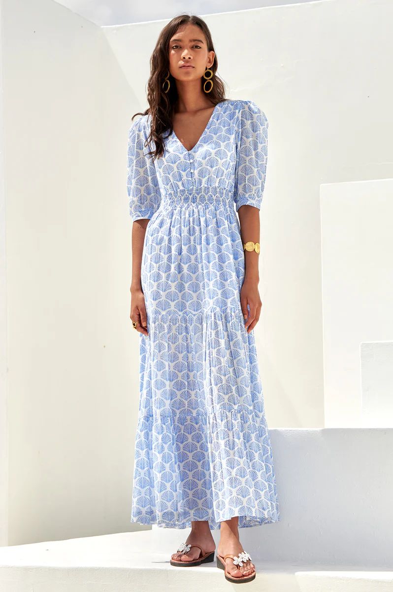 Billie Short Sleeve Dress | Shell Marina Blue | Aspiga