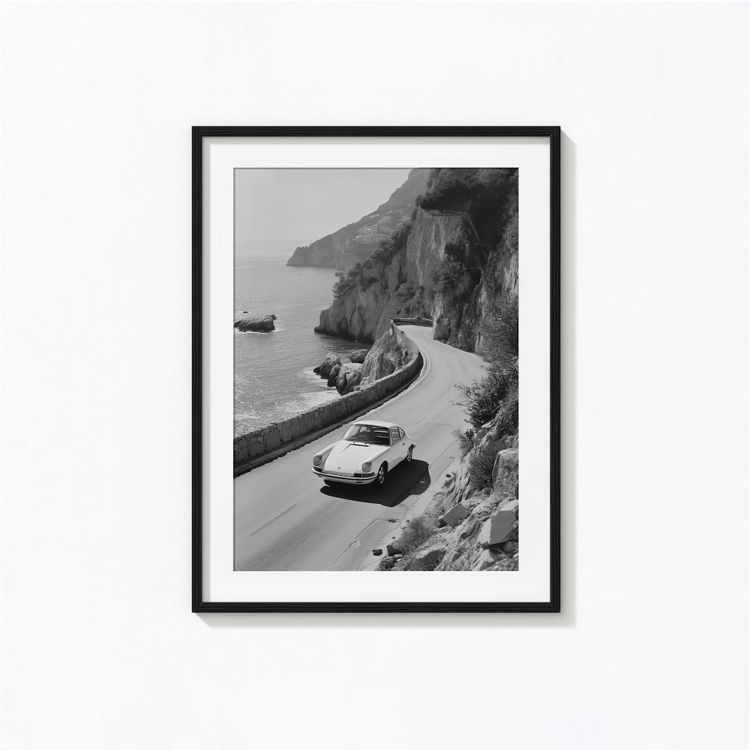 Porsche 911 Print, Amalfi Coast Italy, Porsche Black and White Wall Art, Vintage Print, Photograp... | Etsy (US)