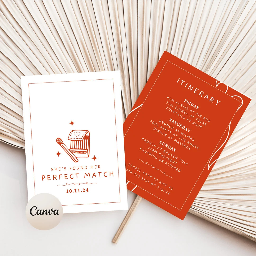 Perfect Match Bachelorette Party Invitation Editable Template Minimal Invitation Designs Red & Wh... | Etsy (US)