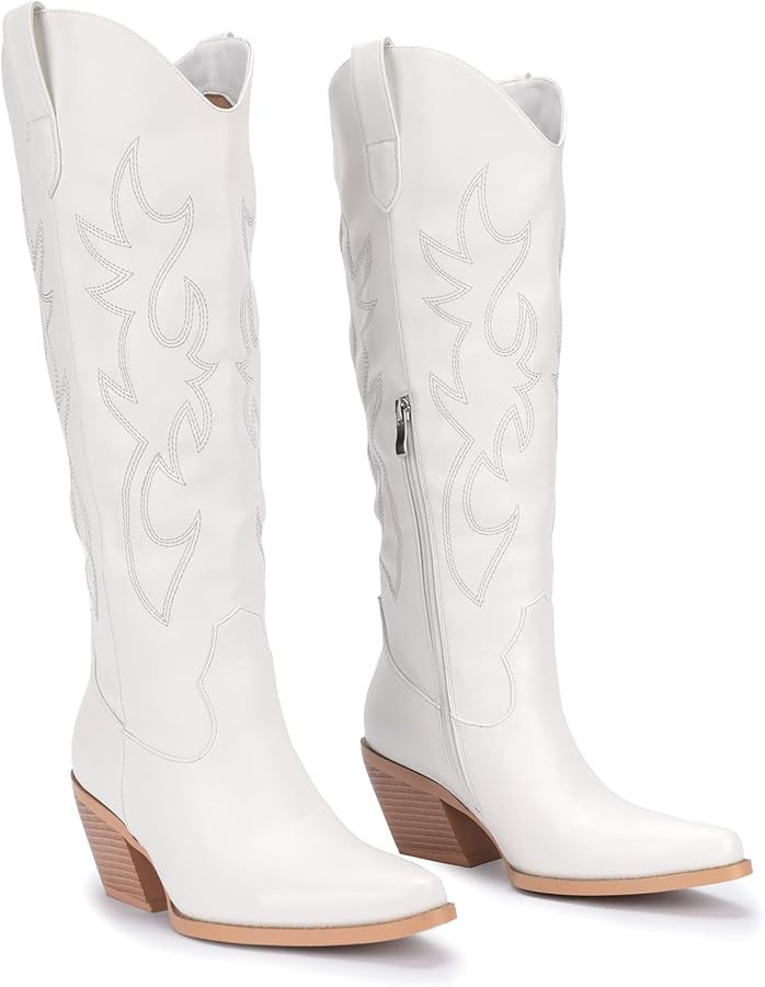 Pasuot Western Cowboy Boots for Women - Knee High Wide Calf Cowgirl Boots with Classic Embroidere... | Amazon (US)