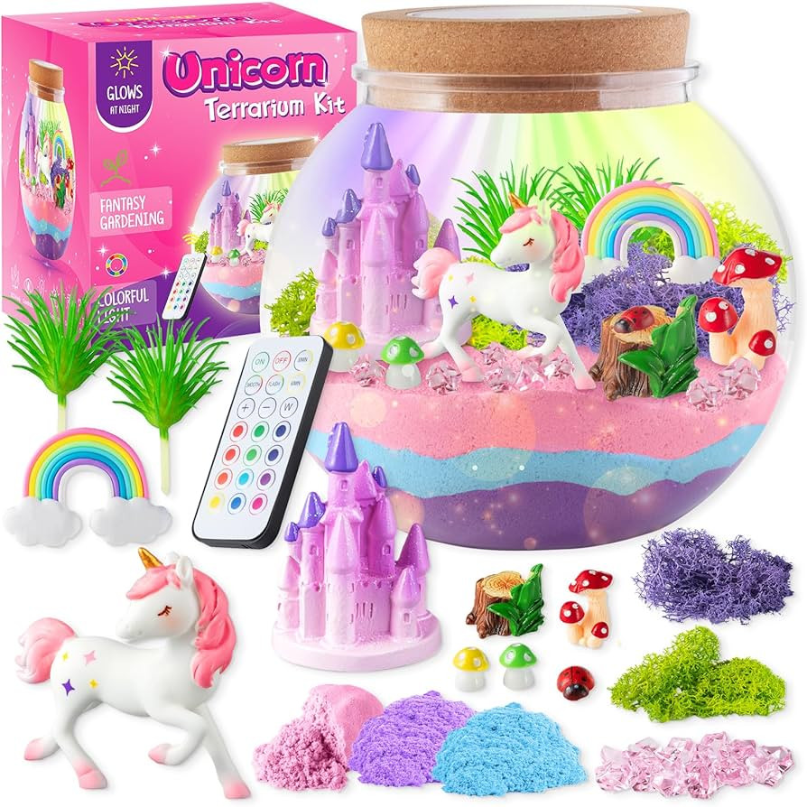 JOYEEMAX Unicorn Light-Up Terrarium Kit for Kids - LED Night Light Birthday Gift for Girls Ages 4... | Amazon (US)