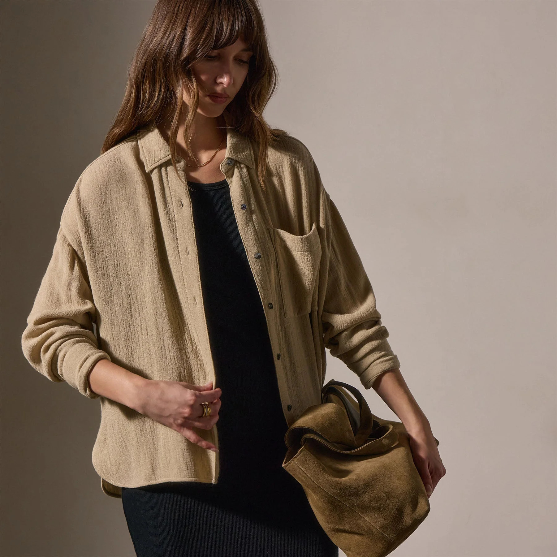 Relaxed Wool Blend Shirt - Biscuit | James Perse Los Angeles | James Perse (US)