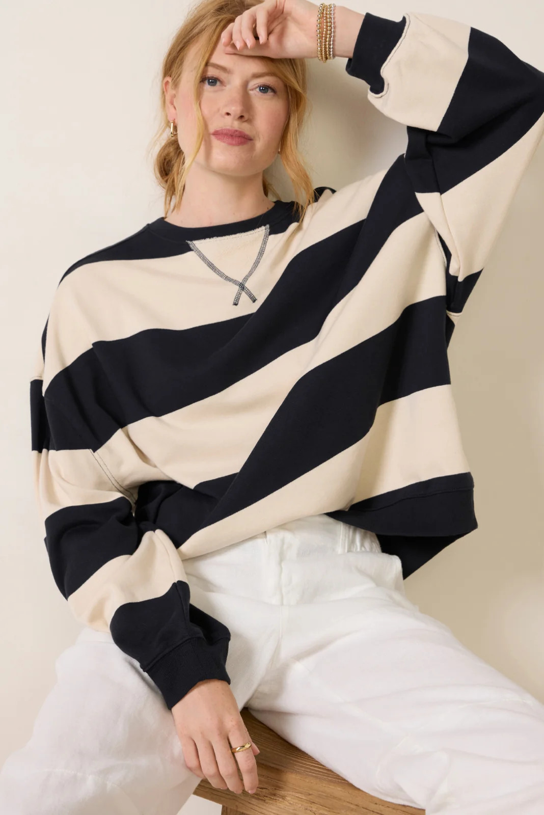 Classic Stripe Crew Wide Sweatshirt | Evereve