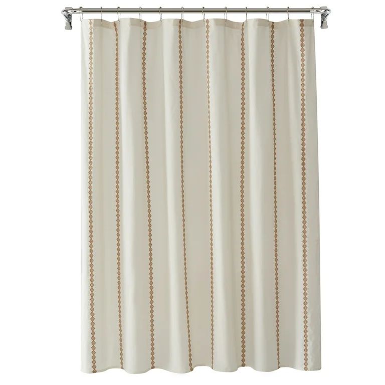 My Texas House Alice Tufted Stripe Cotton-Rich Fabric Shower Curtain, 72" x 72", Taupe/Ivory | Walmart (US)