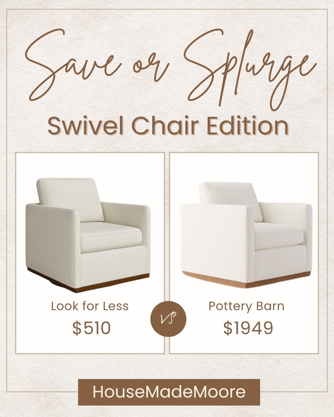 A neutral swivel chair that’s both stylish and cozy? Yes, please. Whether you’re creating a warm, inviting living space or need extra seating that blends seamlessly with your decor, these Save vs. Splurge swivel chairs bring all the elevated, designer-inspired vibes—at two very different price points.

With its clean lines, textured upholstery, and smooth swivel base, this chair is the perfect balance of function and style. But would you save over $1,400 or go for the splurge?

Because great design and comfort should always come full circle—literally.

#LTKHome