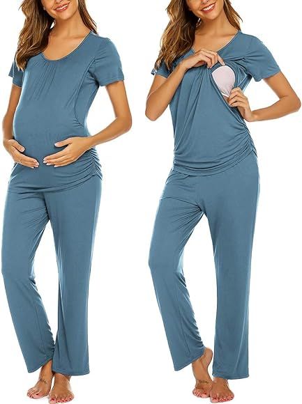 Ekouaer Breastfeeding Pajamas Maternity Pjs Set Postpartum Clothes Womens Nursing Sleepwear Grey ... | Amazon (US)