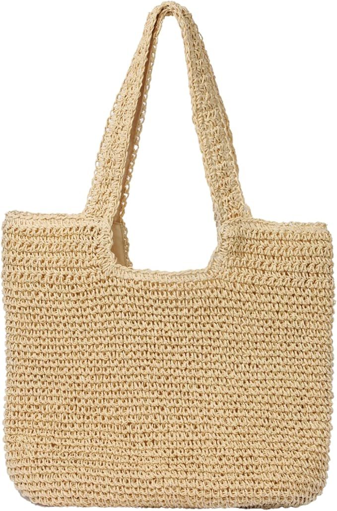 Beach Bags for Women - Summer Soft Large Woven Shoulder Purse Handbag, Beach Tote Straw Bag for S... | Amazon (US)