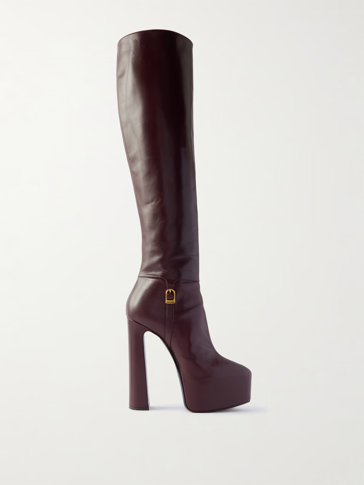 SAINT LAURENT - Nico Leather Over-the-knee Boots - Burgundy | NET-A-PORTER (US)