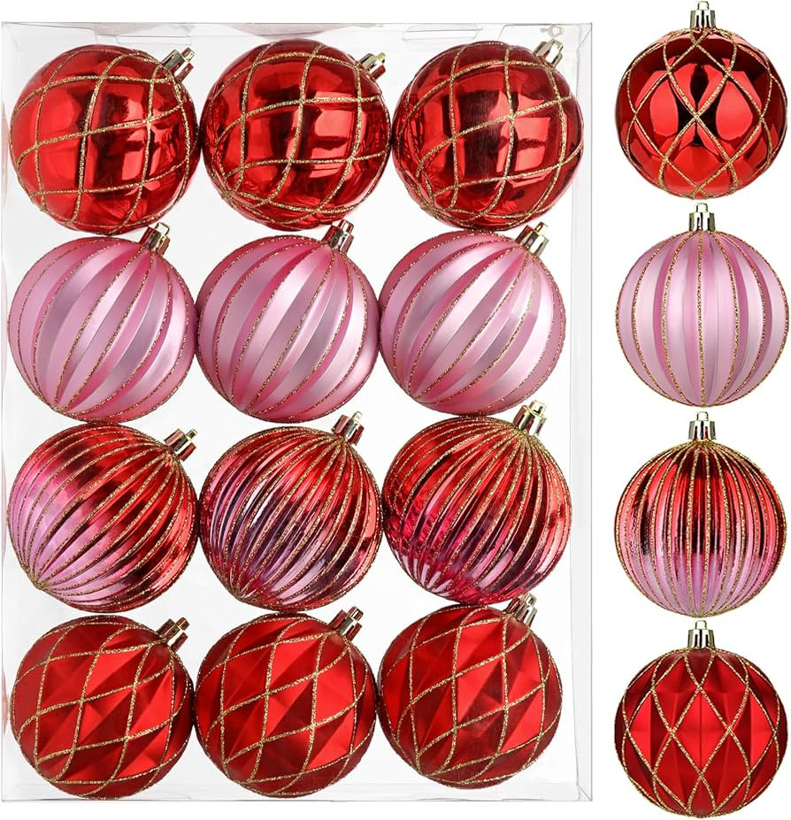 Christmas Ball Ornaments 3.14" Red Pink Christmas Ornaments Big Shatterproof Xmas Tree Ornaments ... | Amazon (US)
