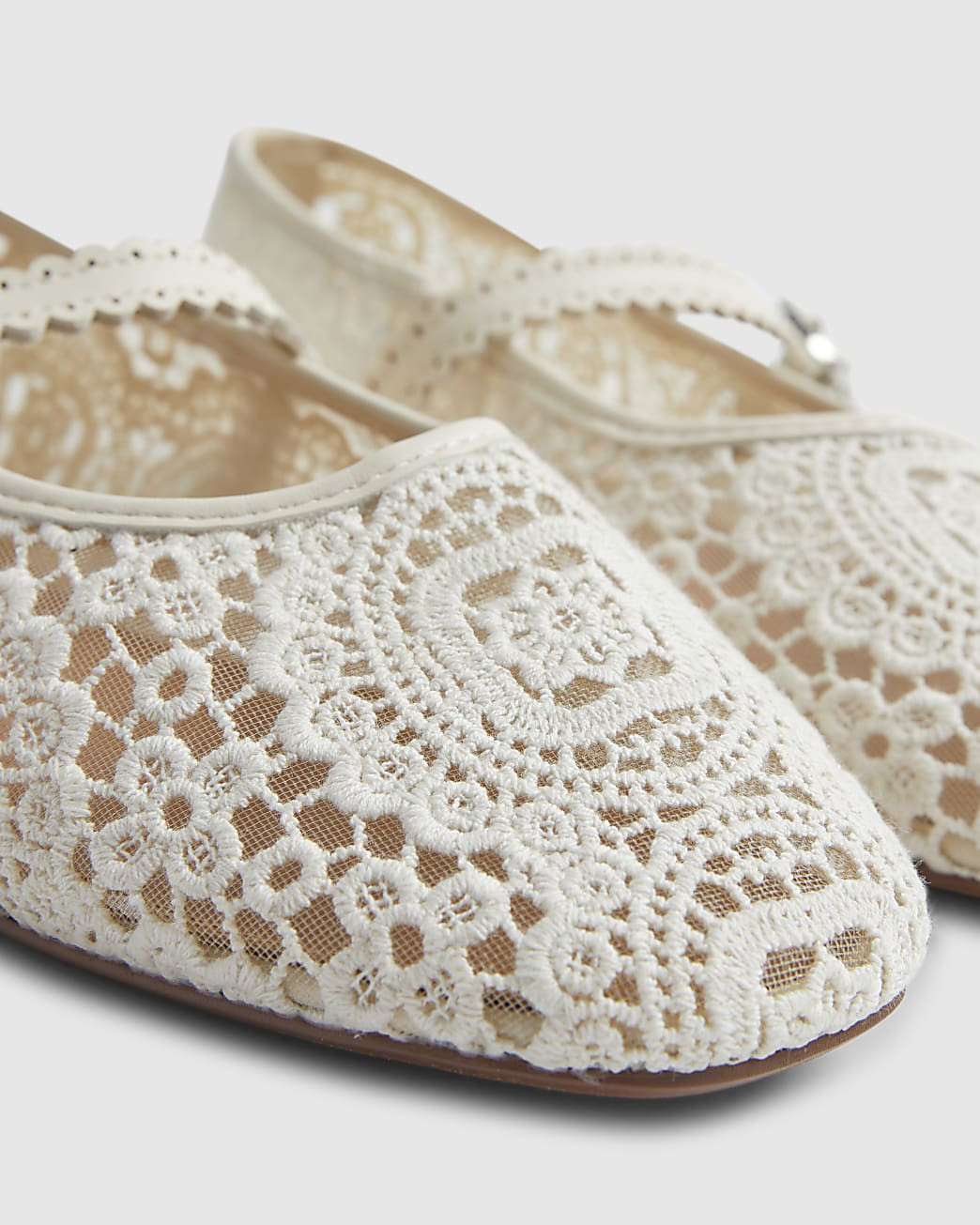 Cream Crochet Strapped Ballet Pumps | River Island UK & IE