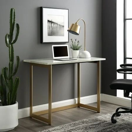Manor Park Modern Writing Computer Desk - White Faux Marble / Gold | Walmart (US)