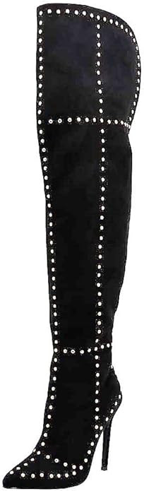 Olivia and Jaymes Over The Knee Thigh High Boot Embellished Studded Pointy Toe Pencil Stiletto He... | Amazon (US)
