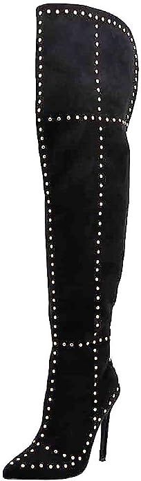 Olivia and Jaymes Over The Knee Thigh High Boot Embellished Studded Pointy Toe Pencil Stiletto He... | Amazon (US)