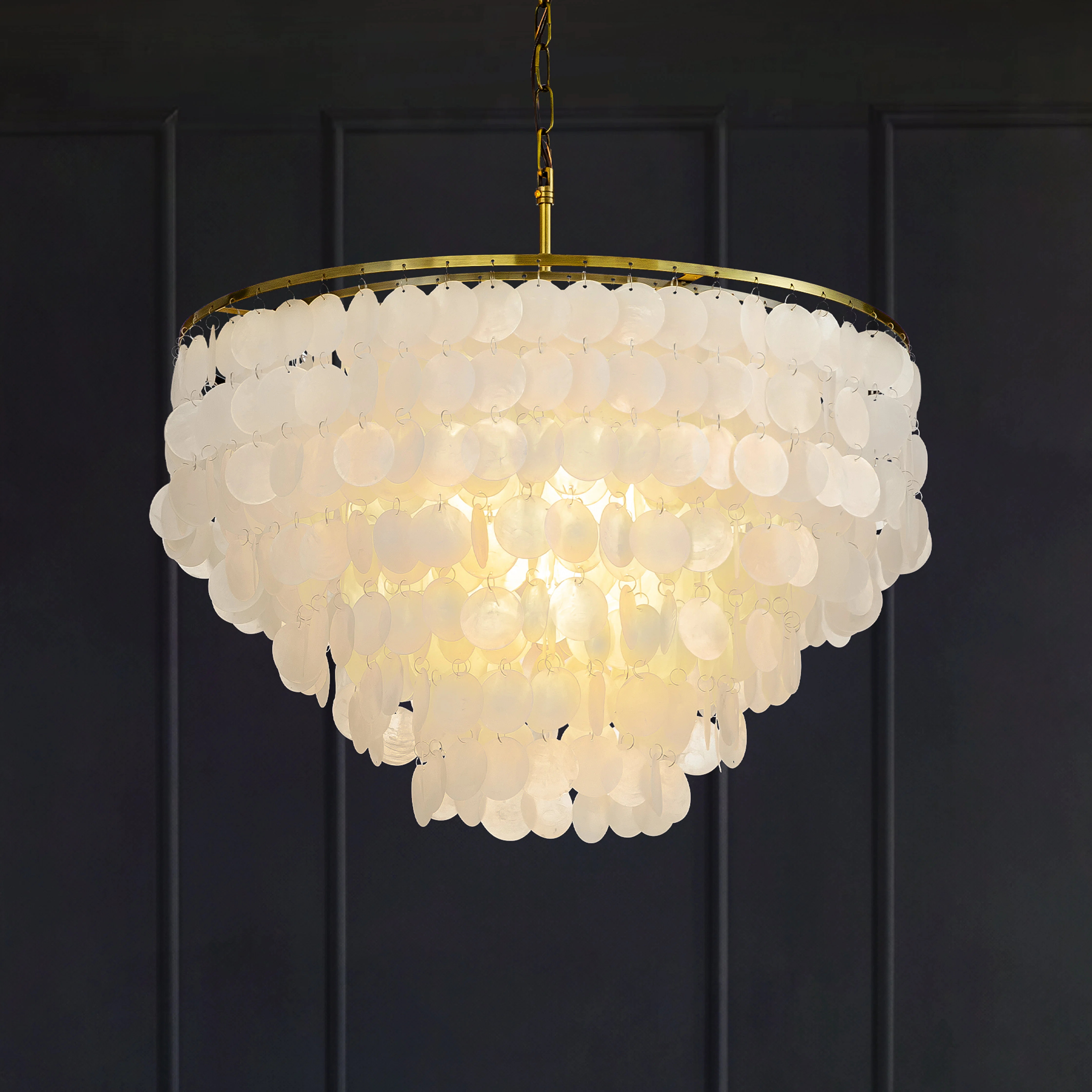 Maiteder 6-Light Unique/Statement Coastal Natural Capiz Shell Round Tiered Chandelier | Wayfair North America