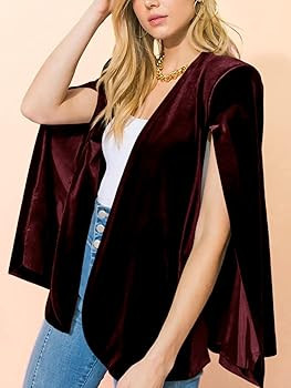 Cicy Bell Women's Velvet Cape Blazer Jackets Casual Split Long Sleeve Open Front Coat | Amazon (US)