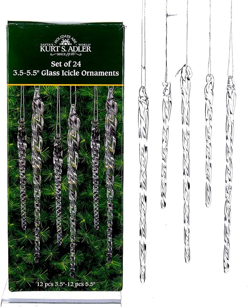 Kurt Adler 3-1/2-Inch-5-1/2-Inch Clear Glass Icicle Ornament Set of 24 Pieces, for Christmas | Amazon (US)