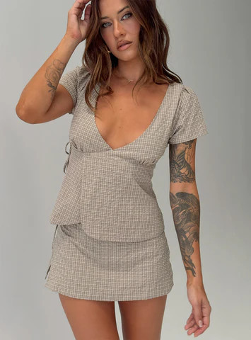 Emmilou Wrap Set Brown Check | Princess Polly US