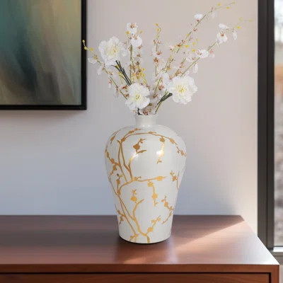 Abubacar Chinoiserie Ceramic Stoneware Vase with Decorative Branch Motif and Traditional Craft Detailing for Elegant Display and Timeless Accent Decor | Wayfair North America